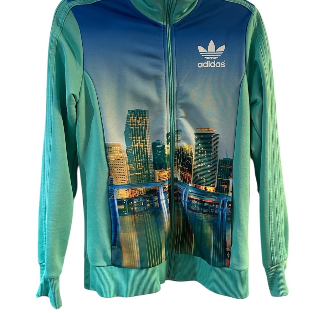 ADIDAS TRACK ZIP JACKET  city printed bif firebird aquamarine green size M
